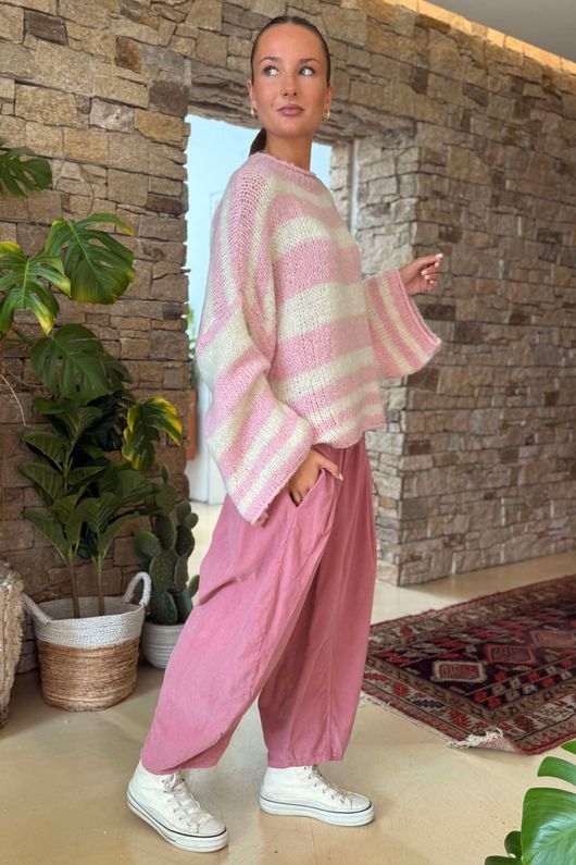 Made in Italy Big Softie Stripe Shortie Knit Blossom